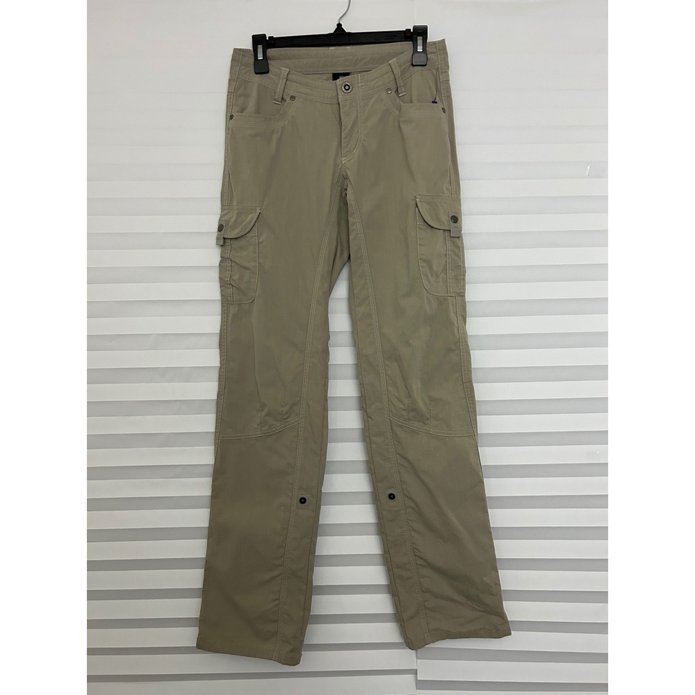 Kuhl Splash Cargo Pants Tan Khaki Roll Up Snap Womens 4 Long Hiking Outdoor